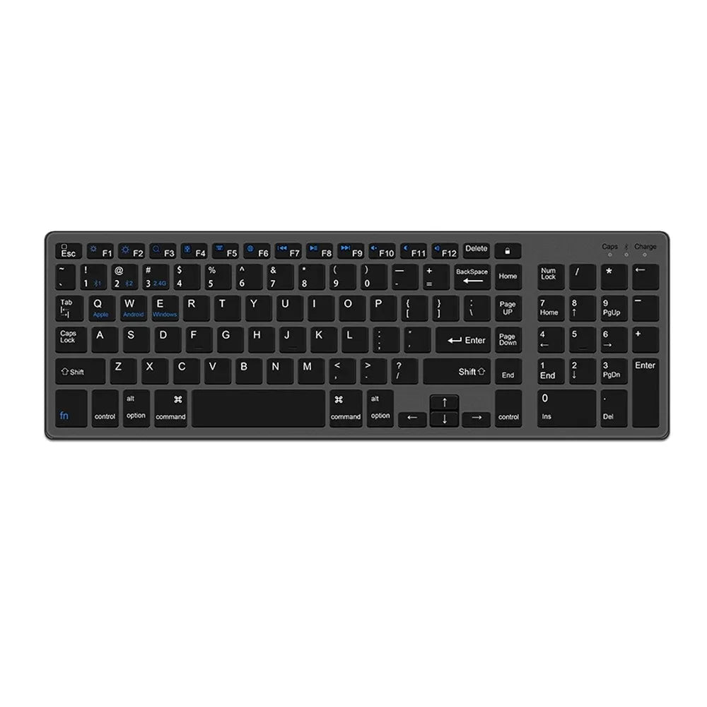 Teclado inalámbrico de doble modo Bluetooth 5.0 y 2,4 GHz, recargable, con 102 teclas; teclado inalámbrico multidispositivo para MacBook, ordenador portátil, tableta y PC