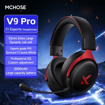 MCHOSE V9 Pro Wireless Gaming Headset 7.1 Surround Sound, Bluetooth 5.3 Headphones with Noise Cancelling Mic, Low Latency PC Gaming Headset