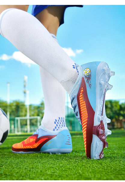 Męskie buty piłkarskie, sportowe buty do piłki nożnej, buty z kolcami do użytku na świeżym powietrzu, dla dorosłych, antypoślizgowe, dla chłopców, z długimi kolcami, treningowe, oddychające, meczowe, wygodne