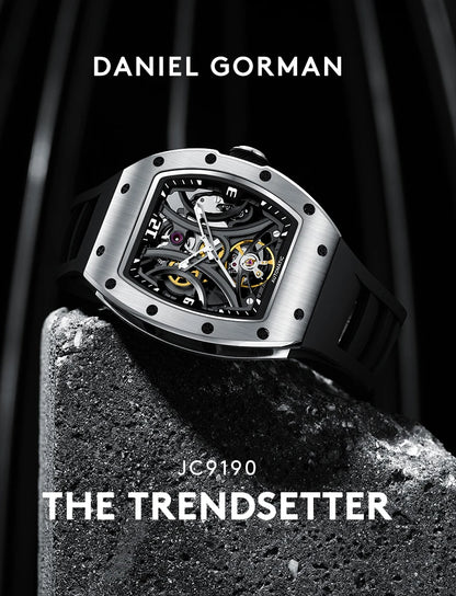 Luxury Automatic Watch Men Sports Barrel Skeleton Design Mechanical Movement Silicone Strap 5 ATM Waterproof Watches