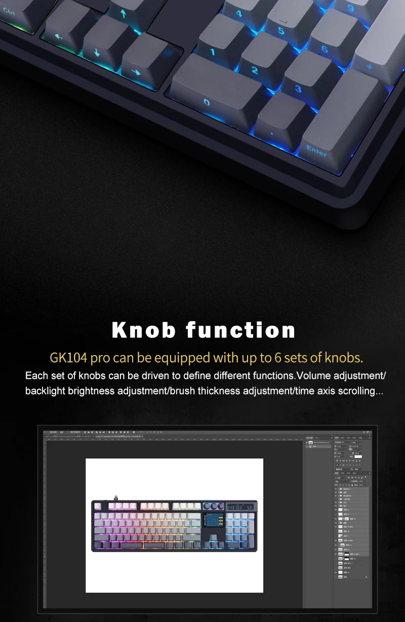 SKYLOONG GK104 Pro Wireless Mechanical Keyboard, 104-Key Custom Hot-Swappable RGB Gaming Keyboard with LCD Screen, Triple Mode Bluetooth/2.4G/USB-C Mechanical Keyboard