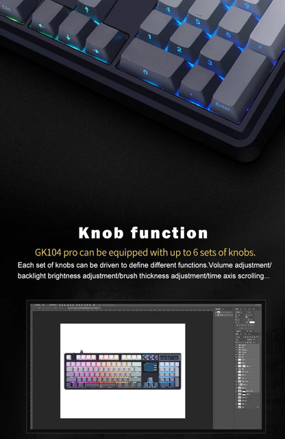SKYLOONG GK104 Pro Wireless Mechanical Keyboard, 104-Key Custom Hot-Swappable RGB Gaming Keyboard with LCD Screen, Triple Mode Bluetooth/2.4G/USB-C Mechanical Keyboard
