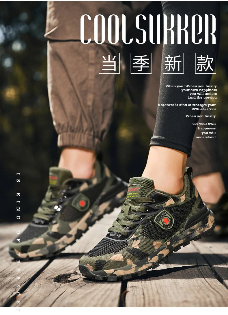 Men's camouflage breathable sports shoes are comfortable and non slip soft soled shoes suitable for men's outdoor activities