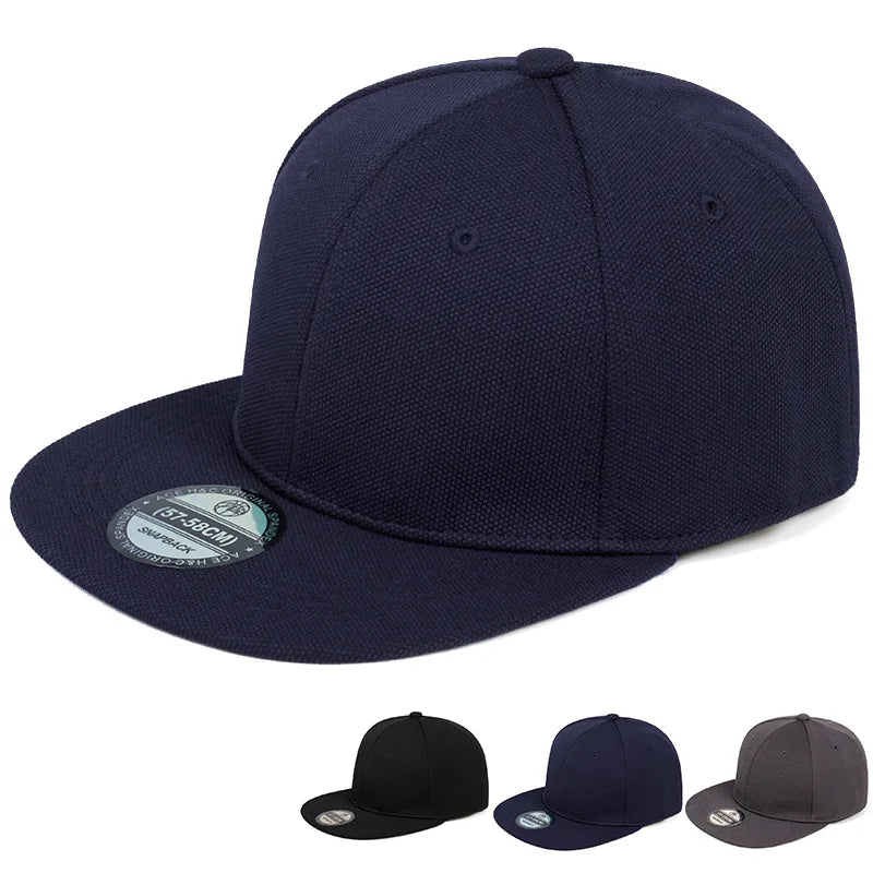 Casquettes Snapback fermées à l'arrière, non réglables, pour homme, de qualité, style hip-hop, ajustées, pour adulte, couleur unie, casquettes de baseball, 57-58 cm, pour petits visages