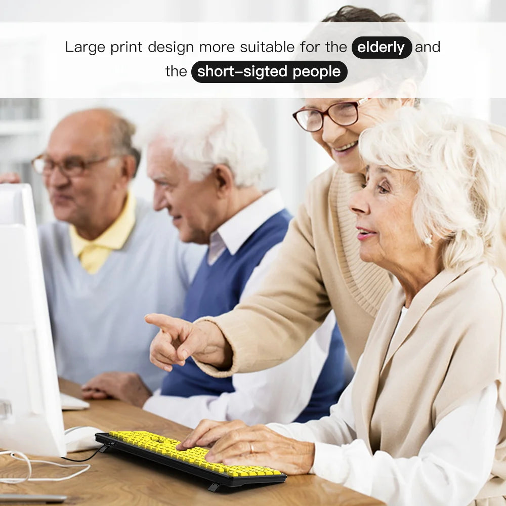 Wired Keyboard Yellow Large Character Keyboard for Elderly,High Compatibility USB Plug-and-Play Large Key Design, High Contrast