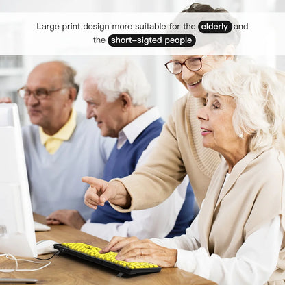 Wired Keyboard Yellow Large Character Keyboard for Elderly,High Compatibility USB Plug-and-Play Large Key Design, High Contrast