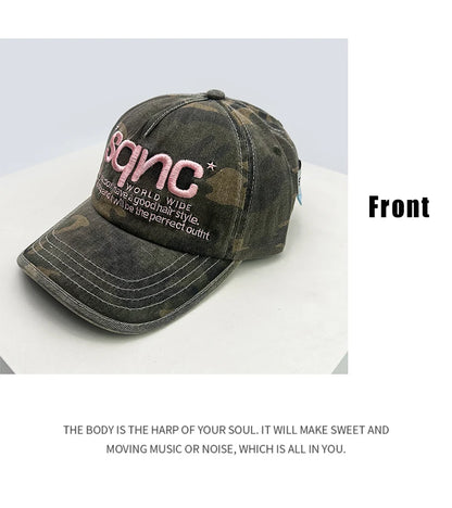 Casquettes de baseball unisexes de style américain, brodées de lettres CAMO, respirantes, style hip-hop, à visière, polyvalentes, tendance