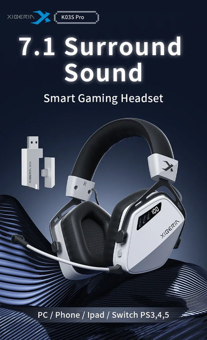 XIBERIA Wireless Gaming Headphones K03S Pro 7.1 Surround Sound Headset with Mic, Low Latency 2.4GHz Gamer Headphones, Long Battery Life Gaming Headset