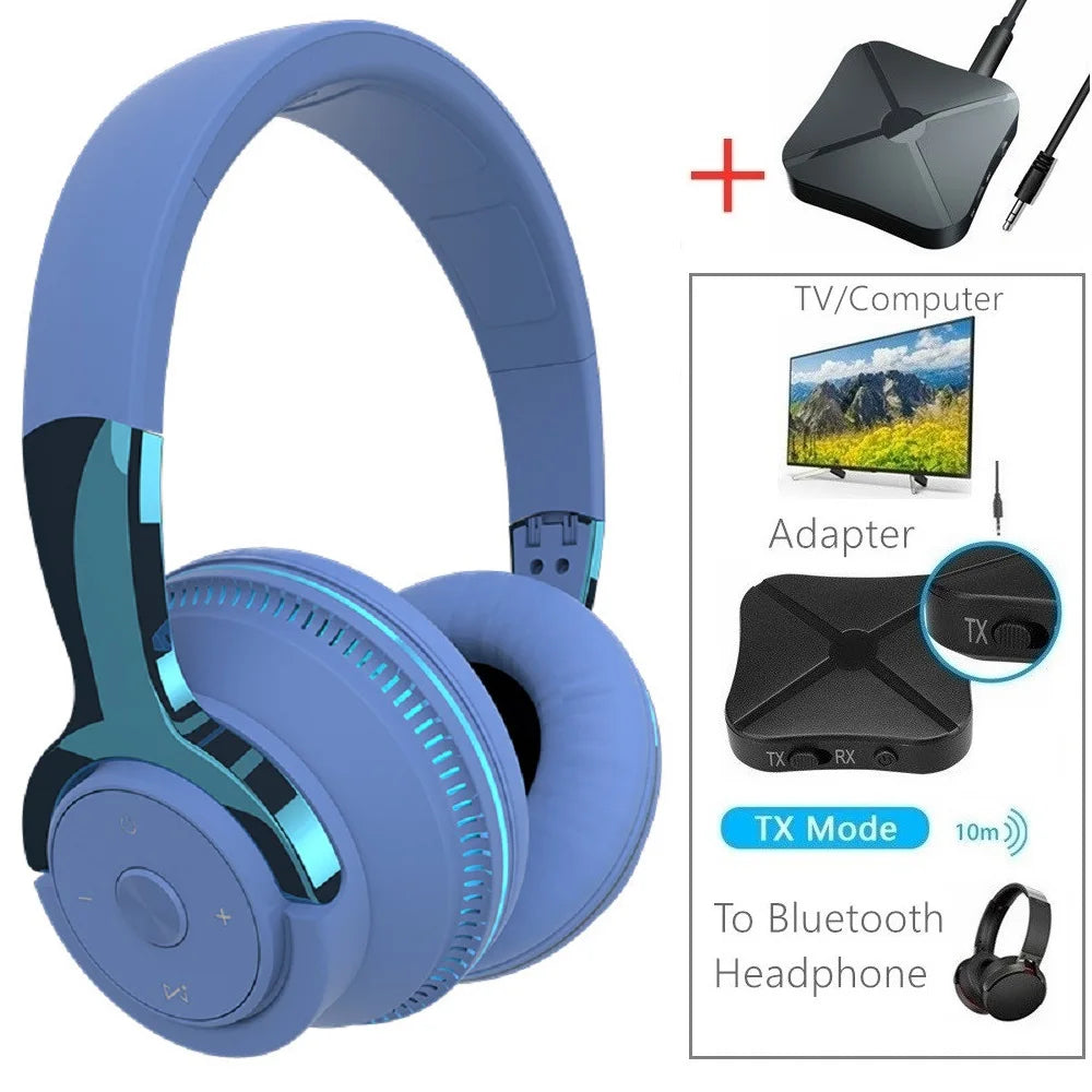 Bluetooth TV Headphones Wireless with Microphone, Noise Cancelling Stereo Headset with USB Adapter, Bluetooth 5.0 Foldable Bass Headphones for TV, Gaming & PC