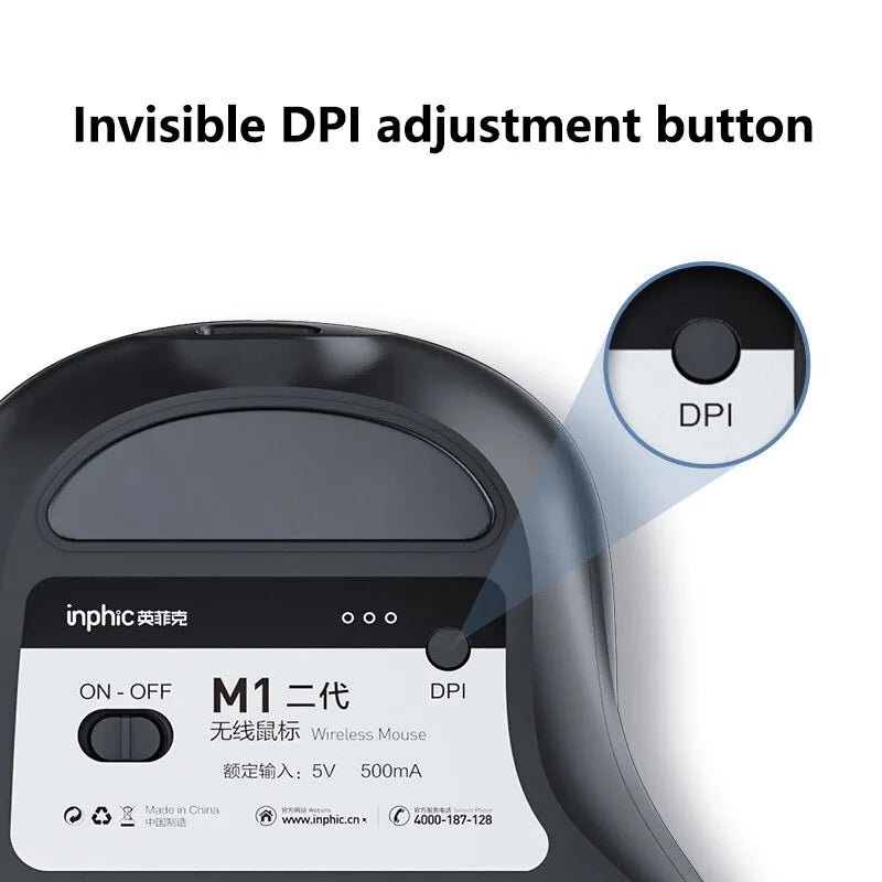Inphic M1 2.4G Wireless Mouse Type-C Rechargeable Silent Ergonomic Mouse with Battery Level Display, Adjustable DPI Wireless Office Mouse for Laptop & PC