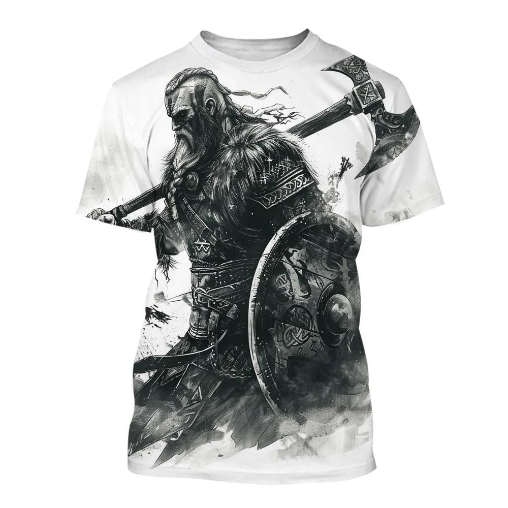 New Men's Black and White Line Tattoo Pattern 3d Short-sleeved T-shirt Tops Street Hip-hop Harajuku Cool T-shirt
