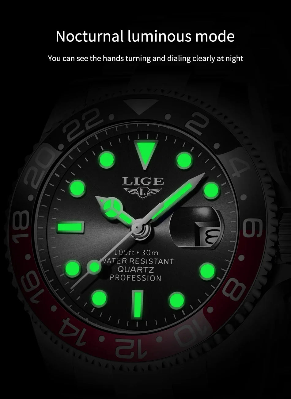 LIGE 2025 brand new men's watch luminous stainless steel business quartz luxury clock waterproof watches for men reloj hommes