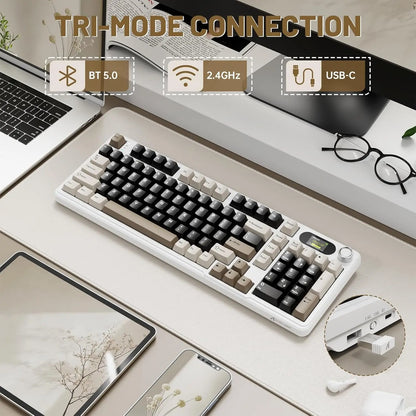 ATTACK SHARK X98Pro Wireless Mechanical Keyboard with Screen & Knob, Tri-Mode Hot Swappable RGB Mechanical Keyboard, Gasket Mounted Gaming Keyboard for PC, Mac & Laptop
