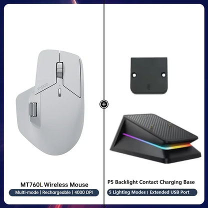 Rapoo MT760 Multi-Mode Rechargeable Wireless Mouse, Ergonomic Bluetooth Mouse with 4000 DPI, Easy-Switch for Up to 4 Devices, USB-C Rechargeable