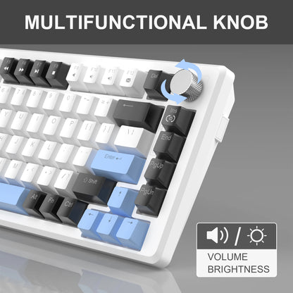 MageGee 75% Mechanical Gaming Keyboard with Knob Control, Compact Blue Backlit Wired Keyboard Black/Brown Switches for PCWindows