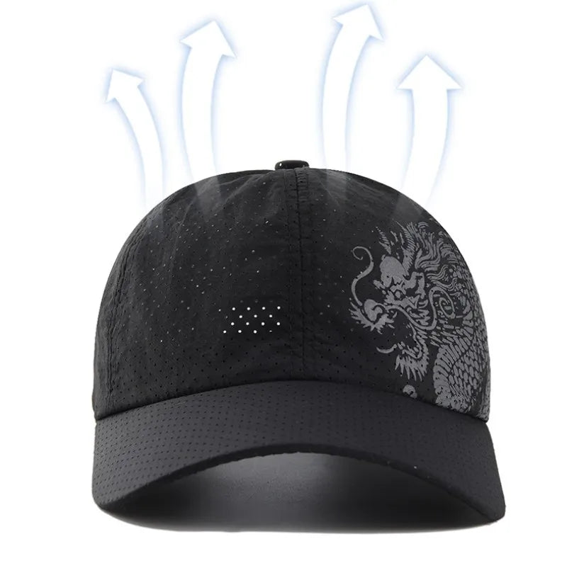 1 pcs Men's Printed Chinese Style Dragon Pattern Quick-Drying Mesh Baseball Cap Outdoor Leisure Fashion Sun Protection