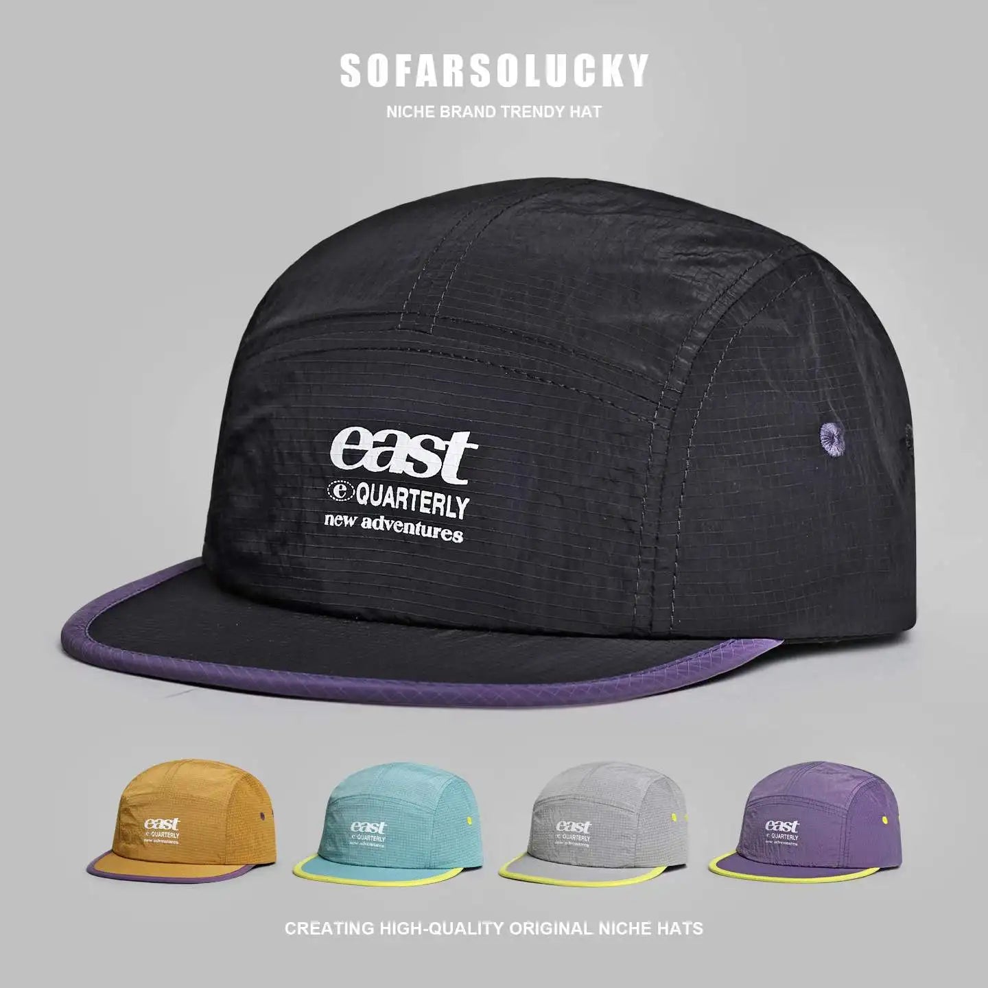 Quick Dry 5 Panel Cap Men Women Lightweight Breathable Camper Hat Outdoor Hiking Running Baseball Caps Contrast Color Flat Brim