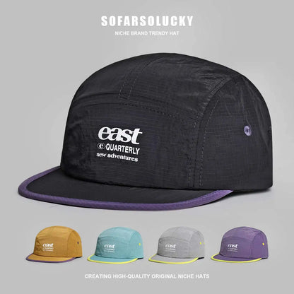 Quick Dry 5 Panel Cap Men Women Lightweight Breathable Camper Hat Outdoor Hiking Running Baseball Caps Contrast Color Flat Brim