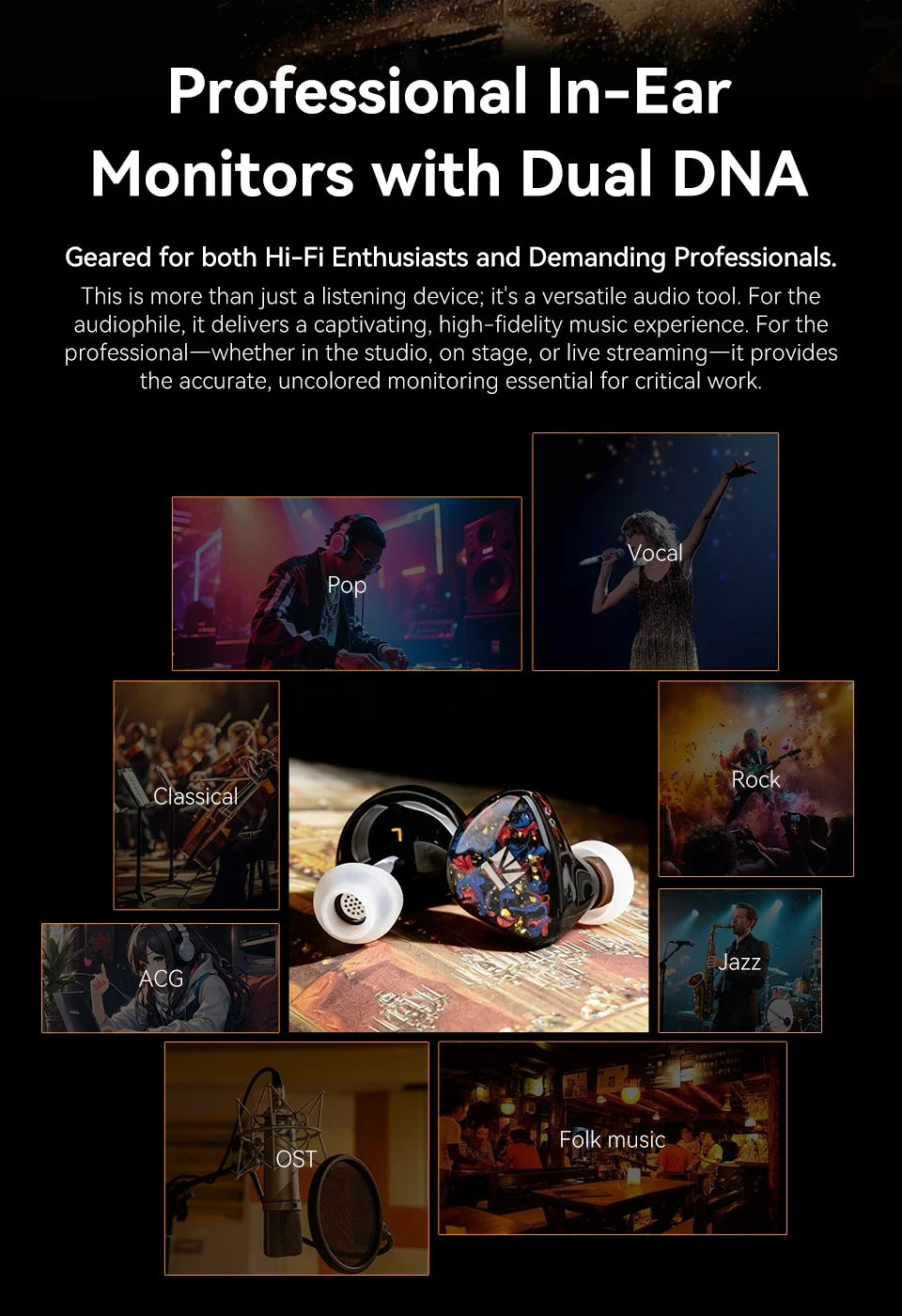 KBEAR Kalideer Apex-P6 1DD+1BA+1Piezo Monitor IEMs Écouteurs intra-auriculaires hybrides avec boîtier en résine imprimé en 3D, écouteurs filaires HiFi