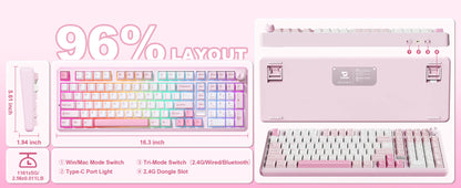 YUNZII B98 PRO QMK/VIA Wireless Mechanical Keyboard, 96% Layout Custom Gaming Keyboard, Hot-Swap Gasket RGB Keyboard for Win/Mac
