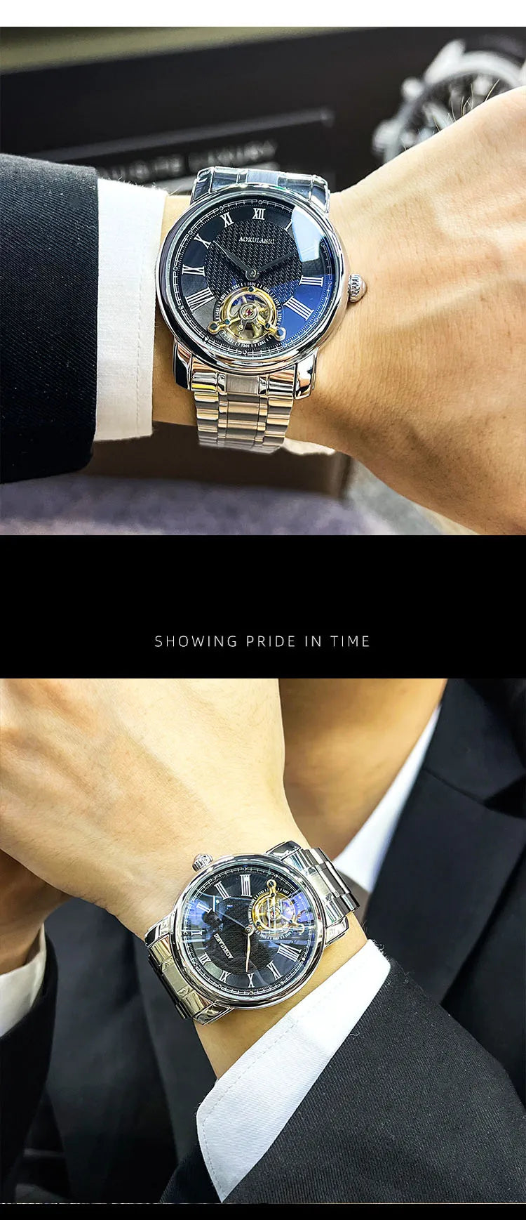 AOKULASIC Brand Men Mechanical Watch Fashion Luxury Business Tourbillion Wristwatch Male Waterproof Sport Automatic Casual Clock