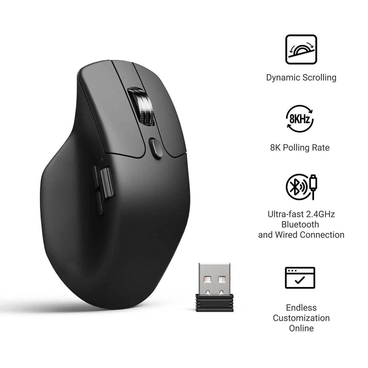 Keychron M6 Wireless Mouse with PixArt 3950 Sensor, 8K Polling Rate, Silent Switches, Dual Scroll Wheels, Bluetooth & 2.4GHz Ergonomic Mouse
