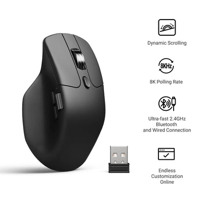 Keychron M6 Wireless Mouse with PixArt 3950 Sensor, 8K Polling Rate, Silent Switches, Dual Scroll Wheels, Bluetooth & 2.4GHz Ergonomic Mouse