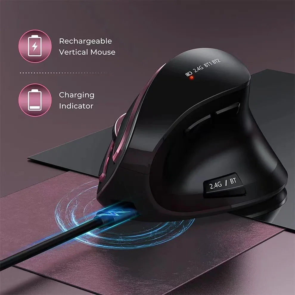 IHOYI Bluetooth Vertical Wireless Mouse Rechargeable Ergonomic Silent Mouse with 2400 DPI, USB 2.4G Wireless Mouse for Laptop & Desktop