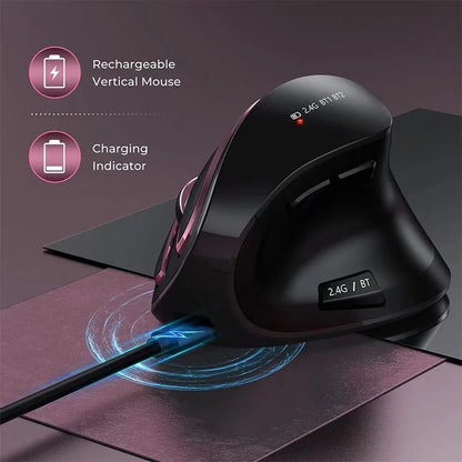 IHOYI Bluetooth Vertical Wireless Mouse Rechargeable Ergonomic Silent Mouse with 2400 DPI, USB 2.4G Wireless Mouse for Laptop & Desktop