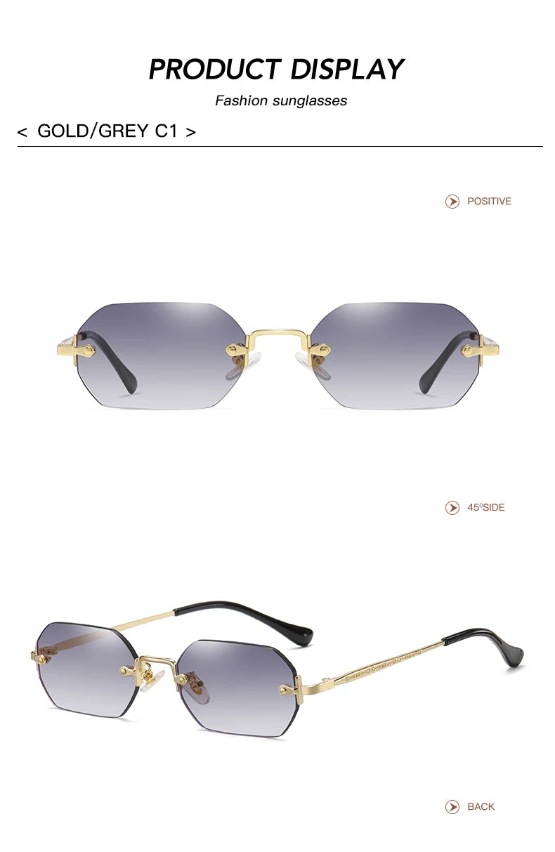 Vintage Rimless Polygon Sunglasses Women Men Luxury Brand Designer Popular Travel Small Frame Sun Glasses Ladies