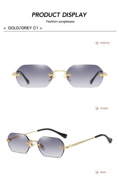 Vintage Rimless Polygon Sunglasses Women Men Luxury Brand Designer Popular Travel Small Frame Sun Glasses Ladies