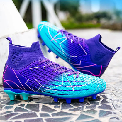 New Professional High-Top Football Shoes Artificial Grass Leather Youth Students Training Soccer Shoes for Men and Women Sports