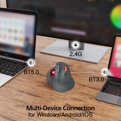 JOMAA Wireless Trackball Mouse, Ergonomic Vertical Rechargeable Bluetooth Trackball Mouse with USB Receiver, Silent Click, Multi-Device Mouse for Windows, Mac & Android