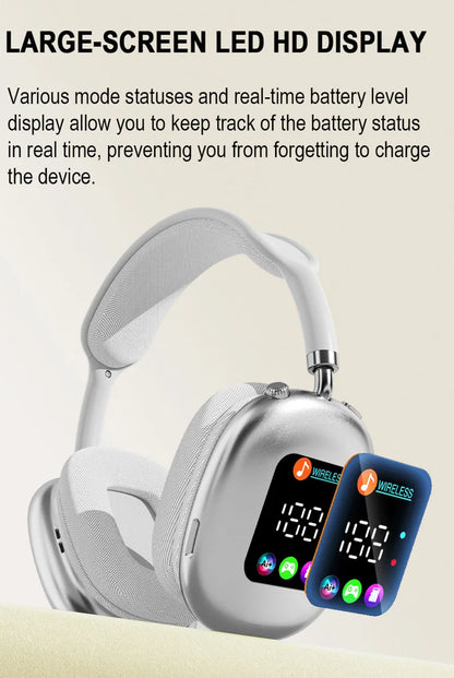 Wireless Bluetooth Headset with RGB Digital Display, Card Reader, Long Battery Life, HiFi Sound & Noise Reduction Earphones