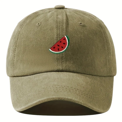 Four season baseball cap with watermelon print pattern for both men and women, adjustable duckbill cap for outdoor hiking