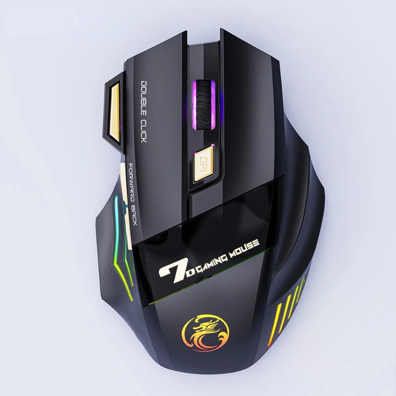 Rechargeable Bluetooth Wireless Mouse, 2.4G Silent Wireless Mouse with Adjustable DPI, RGB Breathing Light, 7 Buttons, Ergonomic Optical Mouse for Gaming & Office