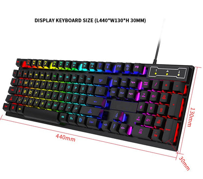 104Keys Wired Keyboard with RGB Backlit Breathing Light Gaming Ergonomic Keyboard And Mouse Set for Computer Laptop Gamer Office