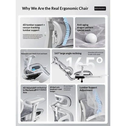 Ergonomic Mesh Office Chair with Adjustable Lumbar Support, Reclining Headrest, Swivel Design, Rolling Casters, Comfortable Home Office & Gaming Chair