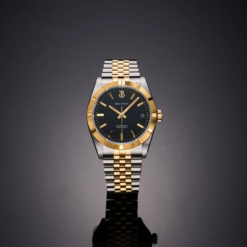 Baltany S4102 Business Man Automatic Mechanical Wristwatch 36mm Linen Dial Engine Turned Bezel NH35 Luxury Dress Watch For Man