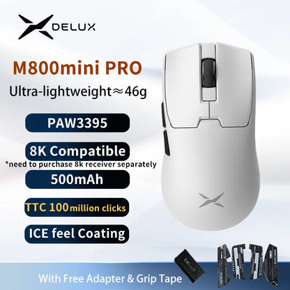 Delux M800mini Wireless Gaming Mouse 46g Lightweight PAW3395 Sensor 26000 DPI, 1000Hz Polling Rate Gaming Mouse for PC Gamer