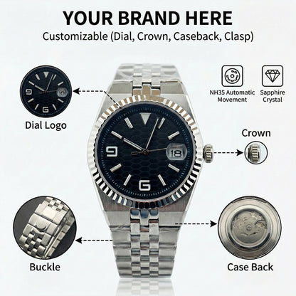Custom Pilot Watch NH35 Automatic Mechanical Men Watch Sapphire Crystal Luminous 100M Water Resistant Cushion Case Dive Watch