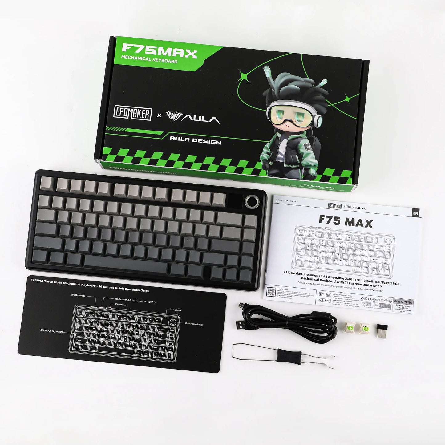 EPOMAKER X AULA F75 MAX Compact 75% ANSI Layout Wired/Bluetooth/2.4GHz Wireless Mechanical Keyboard with TFT Screen and a Knob