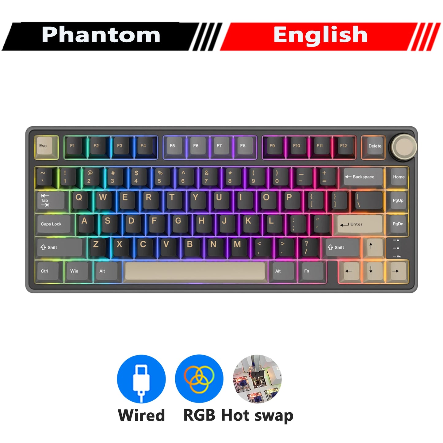 RK R75 Royal Kludge Wired Mechanical Keyboard 80 Keys 80% Gasket RGB Backlit Hot-swappable Gaming Keyboard with MDA PBT Keycaps