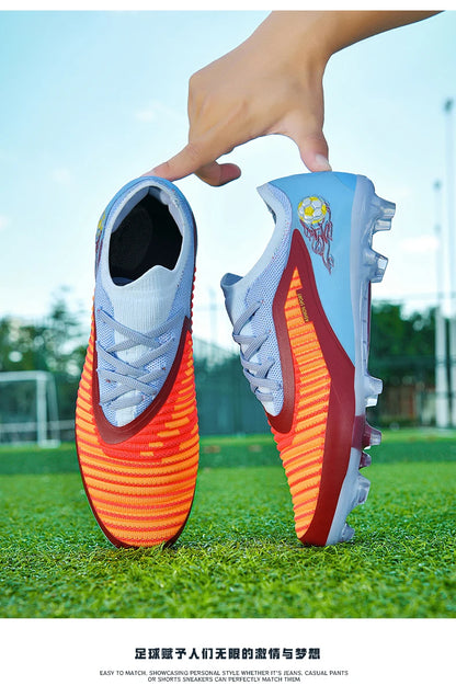 Męskie buty piłkarskie, sportowe buty do piłki nożnej, buty z kolcami do użytku na świeżym powietrzu, dla dorosłych, antypoślizgowe, dla chłopców, z długimi kolcami, treningowe, oddychające, meczowe, wygodne