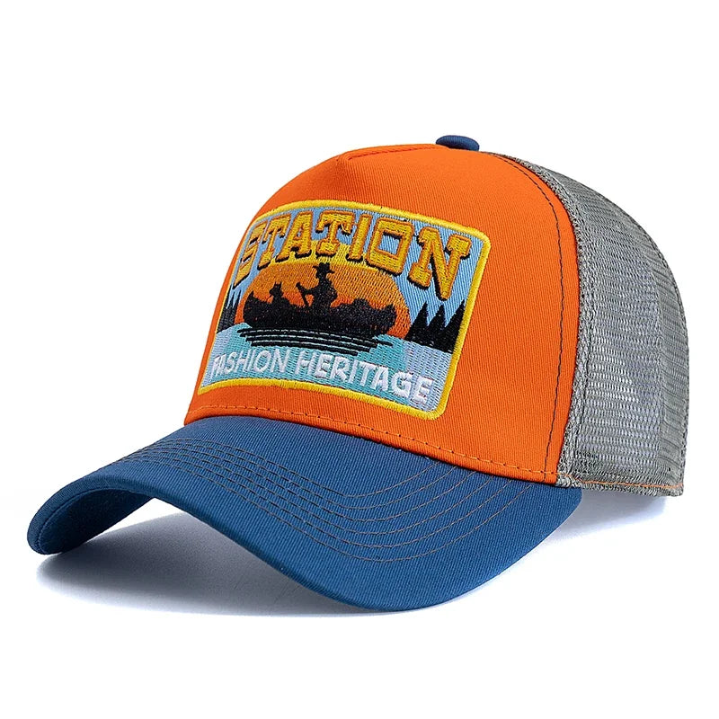 New Style Summer Fishing Cap Breathable Mesh Trucker Hat Men Women Fisherman Embroidered Design Snapback Hat Outdoor Fishing