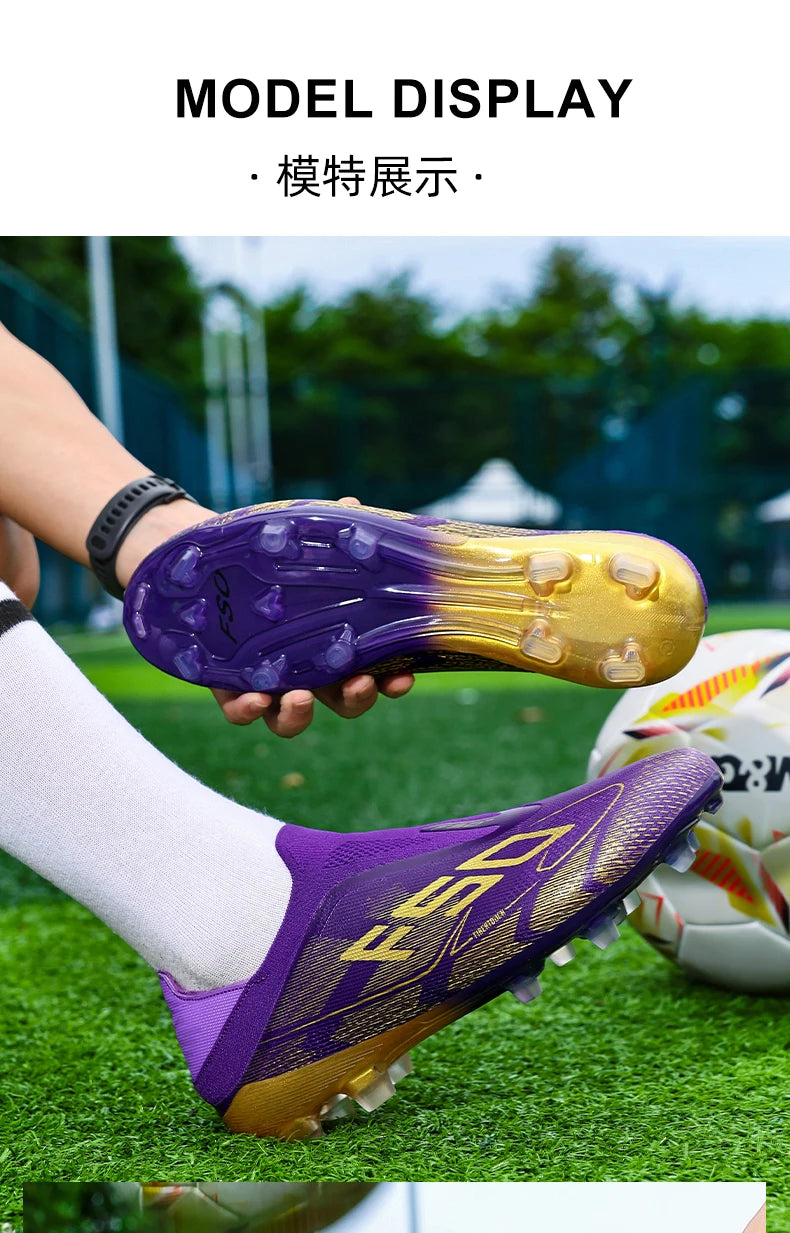 Chaussures de football pour hommes – Chaussures de football antidérapantes pour garçons – Chaussures de football d'extérieur très vendues – Chaussures de football pour gazon – Baskets de match – Crampons de haute qualité – Hautes – Légères