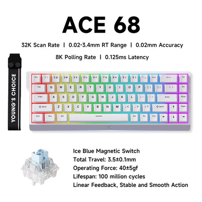 Teclado gaming MCHOSE ACE 68 con switches magnéticos Hall Effect, Rapid Trigger, RGB programable, 8K Hz y funciones DKS/MT/TGL/RS/SOCD