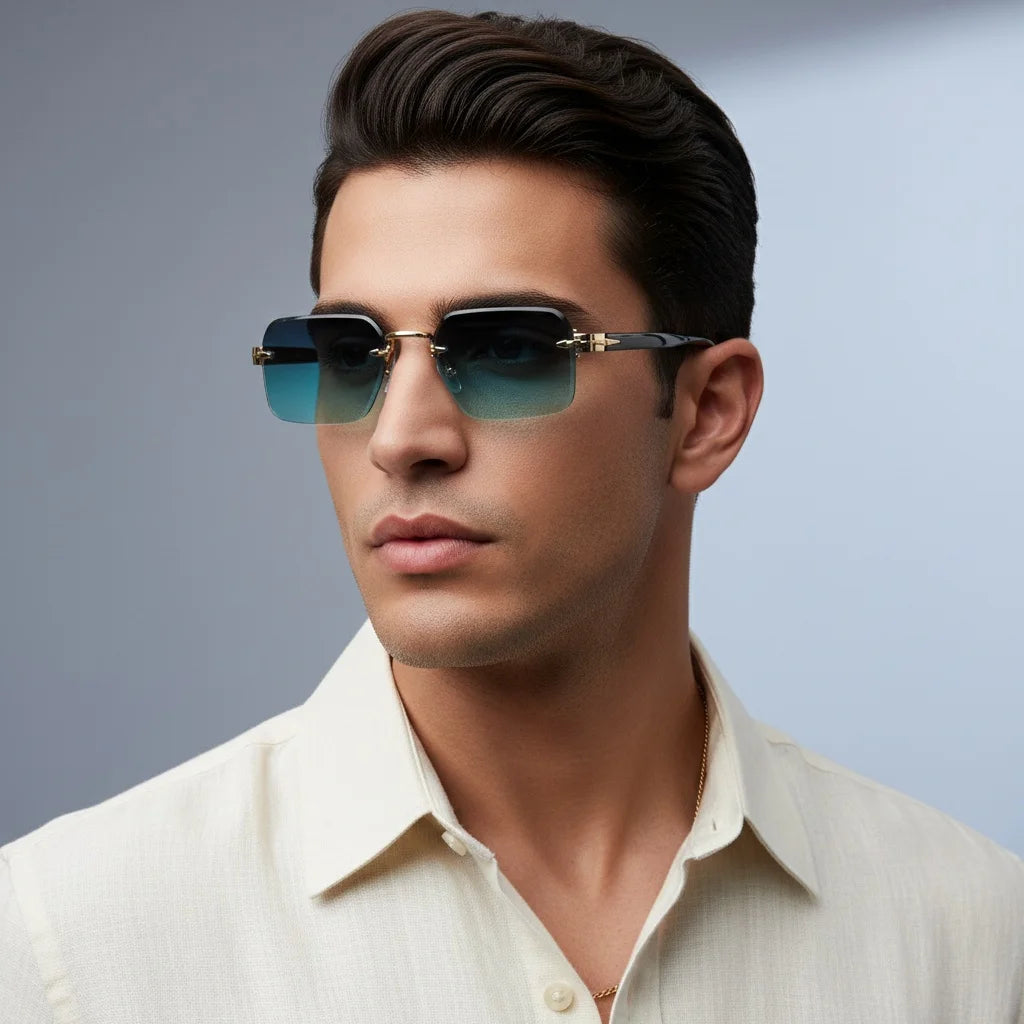 Luxury Rimless Sunglasses, Metal Hinge Exquisite Craftsmanship, Gradient Lenses Sun Protection Sunglasses 823