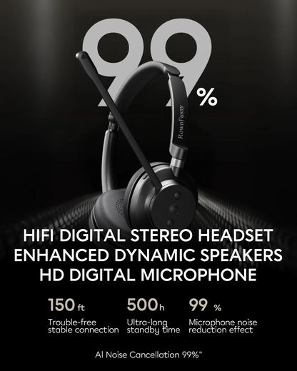 Rownfusny Wireless Headset with Mic for Work Bluetooth Over Ear Headphones USB Dongle for Computer/Remote Work/Call Center