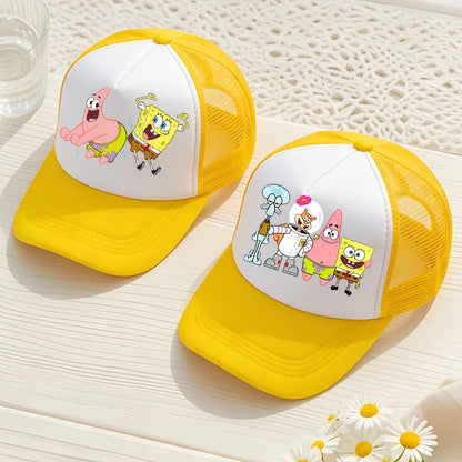Niedliche SpongeBob-Baseballkappe – Anime, rund, für Kinder, Jungen, Mädchen, Erwachsene – Sport, Freizeit, Sonnenschutz, verstellbar, Film, Cartoon, Schirmmütze aus Netzstoff